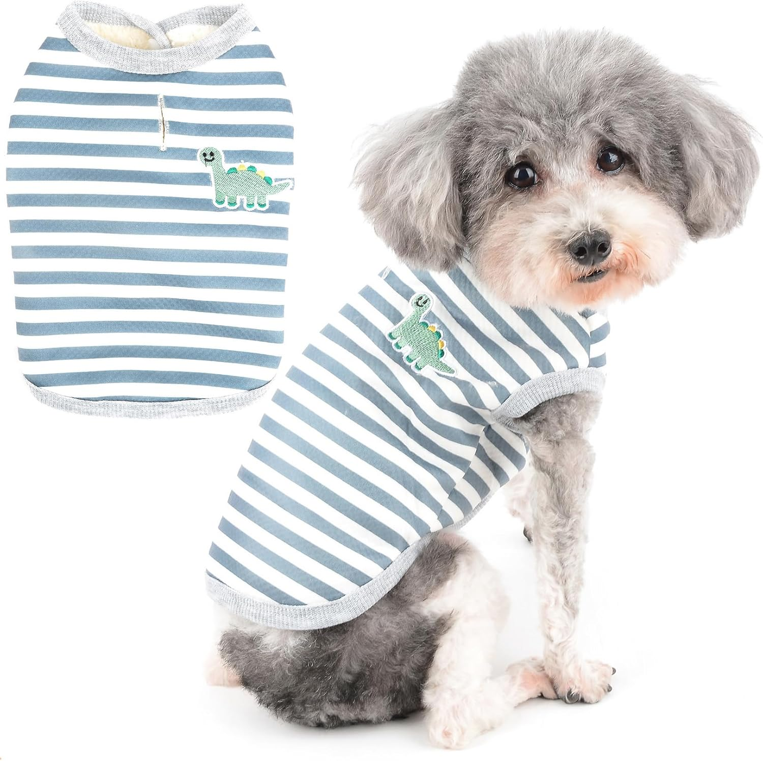 Zunea Striped Dog Winter Jacket Coat with Harness Hole for Small Dogs Cats Warm Fleece Lined Vest Coat Cute Dinosaur Puppy Clothes Cold Weather Pet Girl Boy Apparel for Chihuahua Yorkie Yellow M