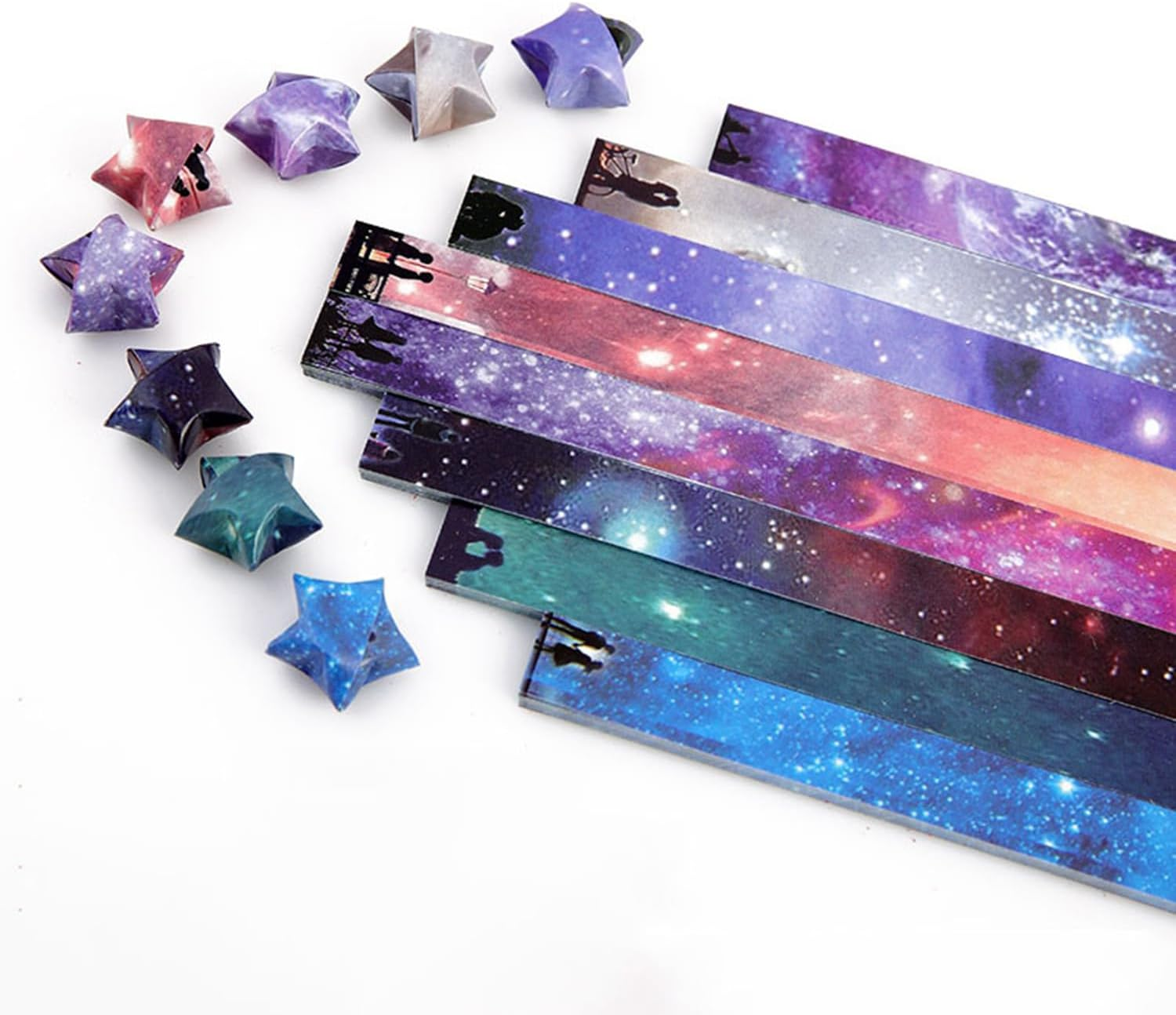 1620 Sheets Space Origami Stars Paper, 8 Different Designs of Beautiful Outer Space Sky Origami Lucky Star Paper Folding Strips for DIY Handmade Crafts image number 2