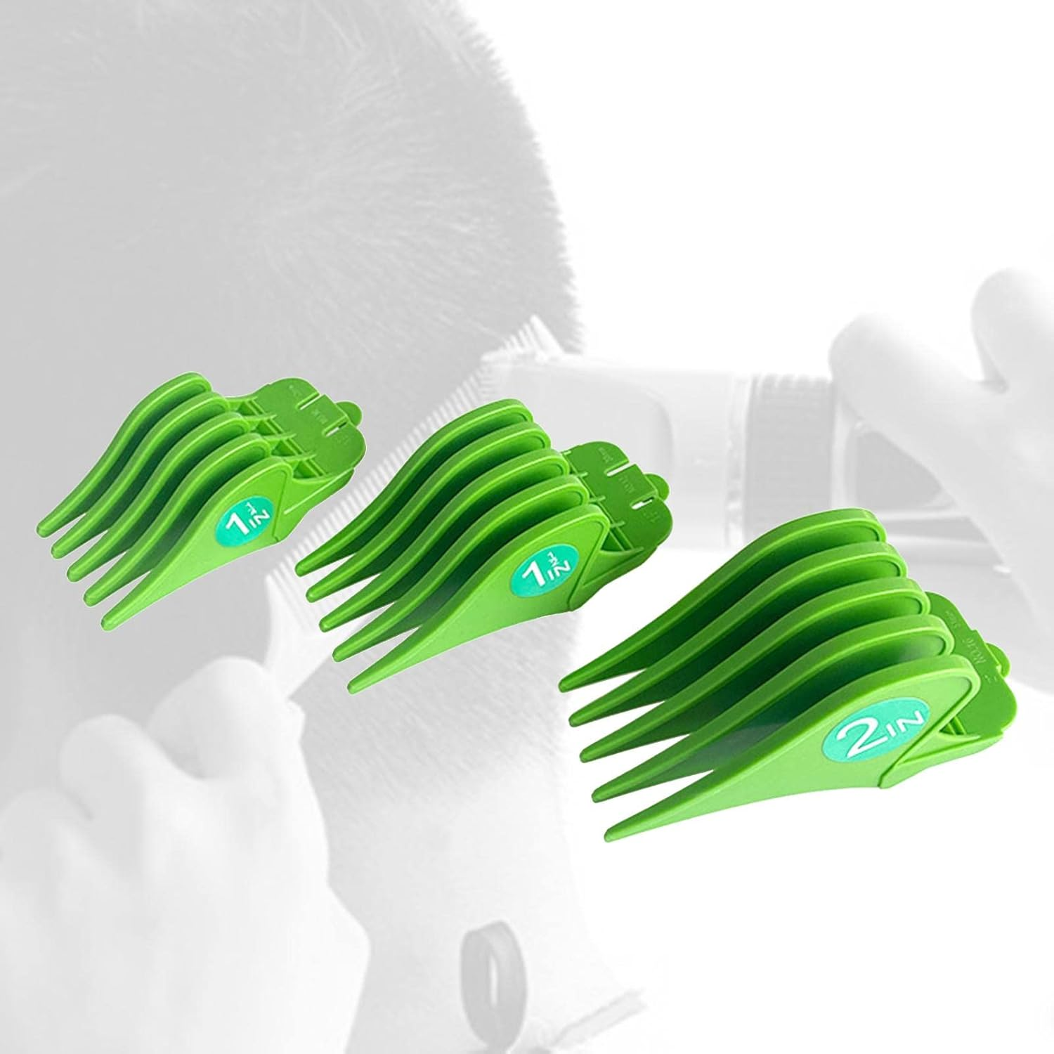 F Fityle 3Pcs/Set Professional Hair Clipper Limit Combs 32Mm 38Mm 51Mm Cutting Guard Hair Trimmers Attachment, Strong and Durable, Easy to Install. - Green - Black image number 2