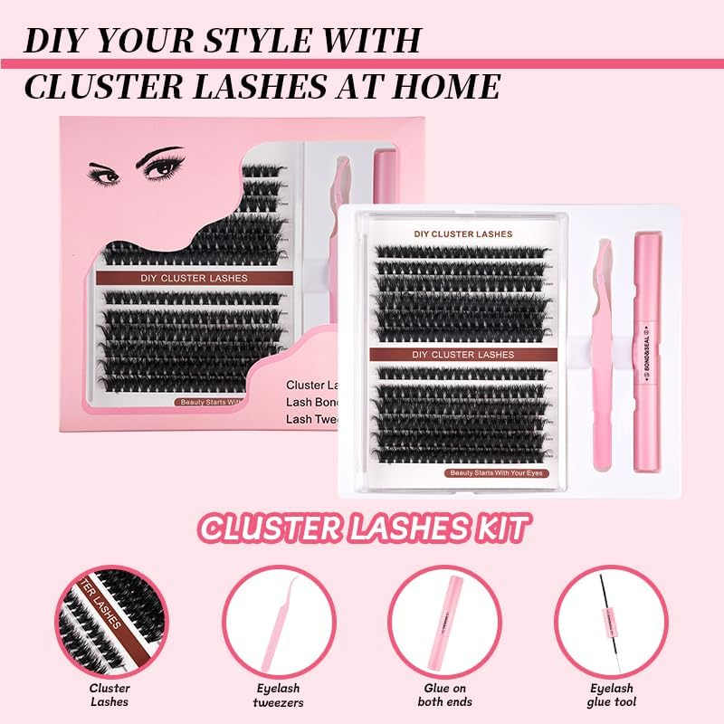 Natural Lash Extension Kit 240Pcs Lash Clusters Kit Eyelash 8-16MM Individual with Bond and Seal Glue and Eyelash Tweezers DIY at Home by Chilvure image number 6