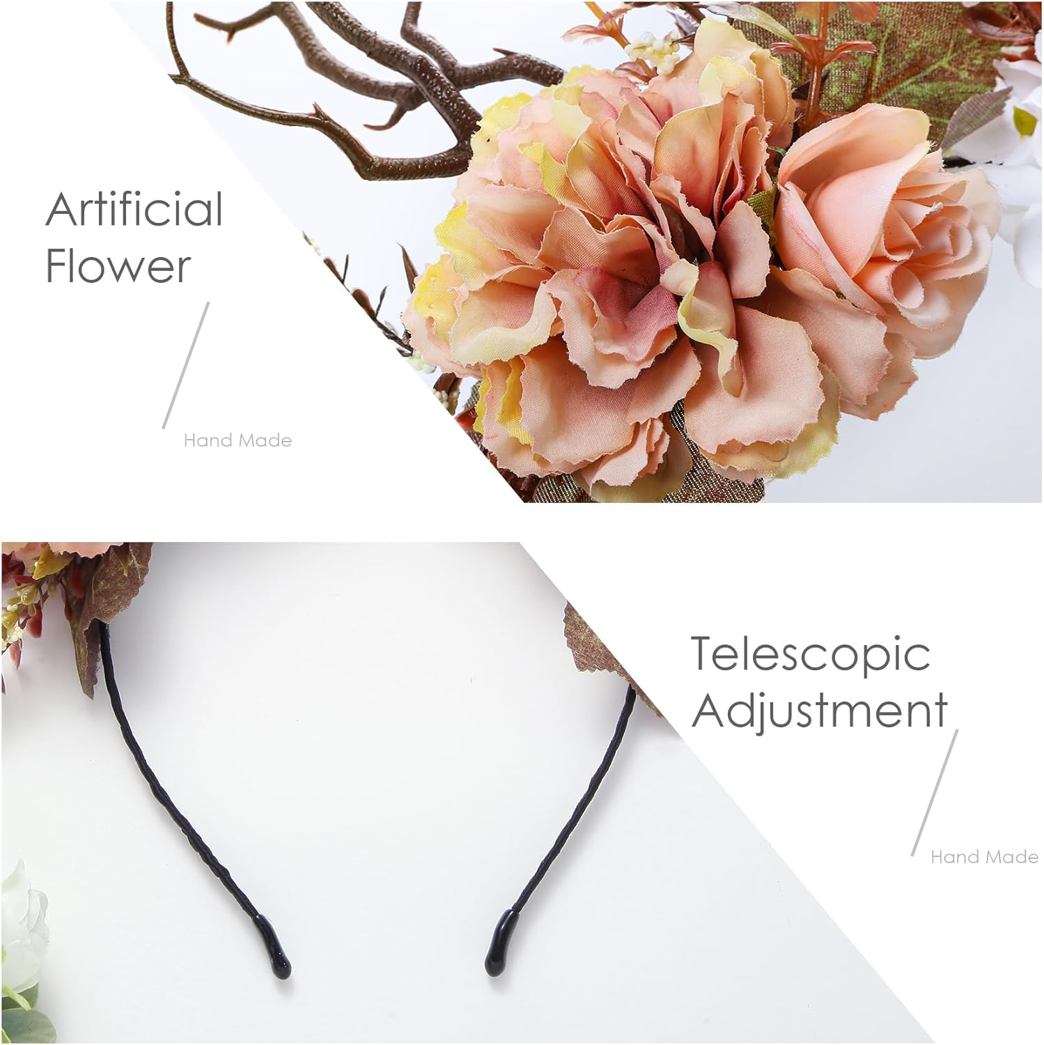 Korvishow Deer Antlers Branches Headband Flower Crowns for Women Woodland Forest Fairy Cosplay Costume Floral Headpiece Renaissance Accessories Party Wedding Hairband - Pink image number 5
