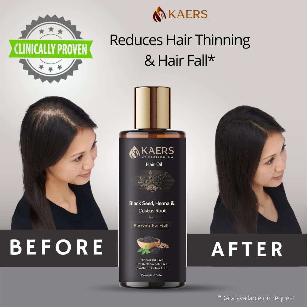 Kaers Black Seed (Kalonji), Hair Oil Containing Henna | No Harsh Chemicals | Best Anti-Dandruff Hair Oil for Long and Strong Hair | 200 ML for Men & Women | Best for Hair Falling image number 5