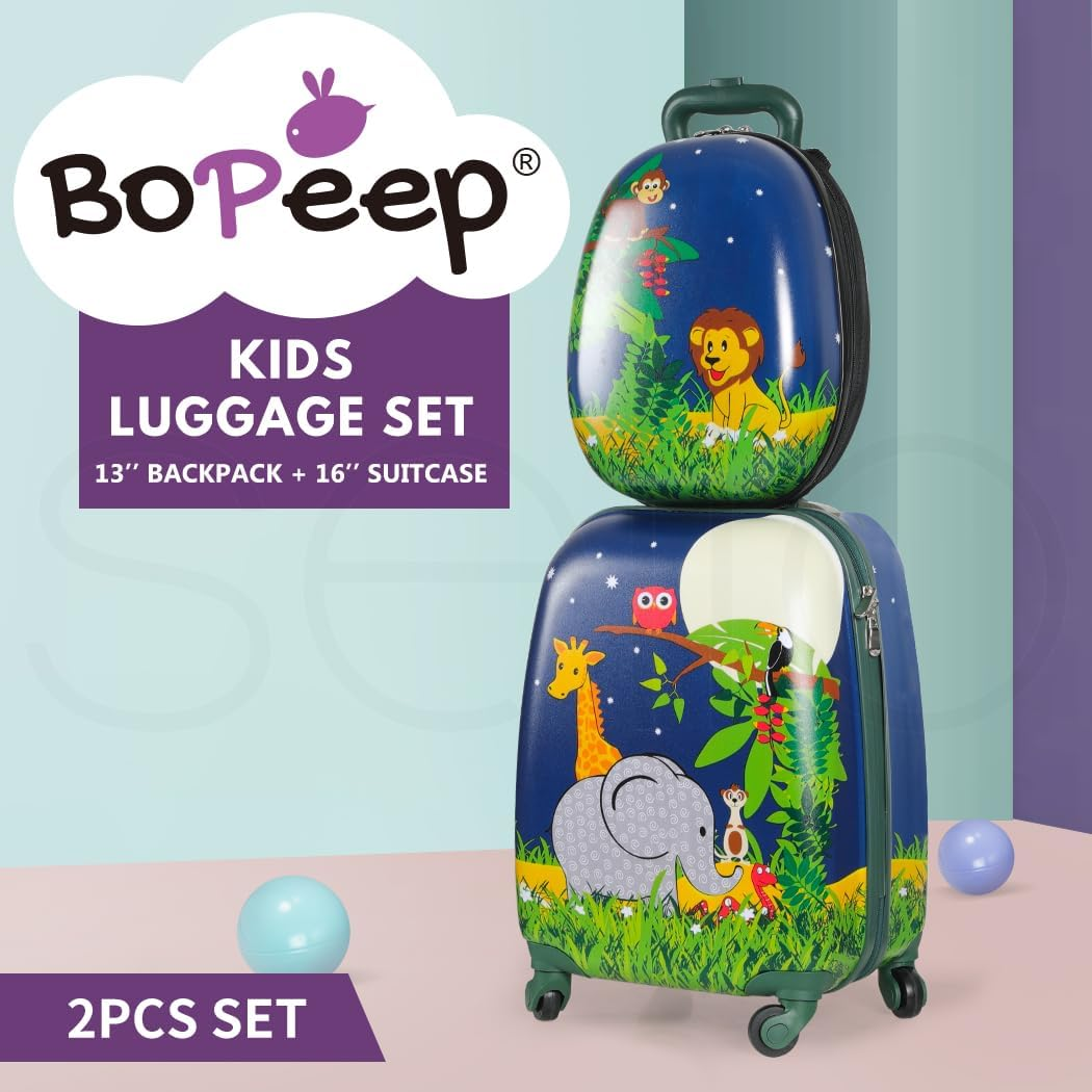 Bopeep 16''13'' 2PCS Kids Luggage Set Travel Suitcase Child Space Backpack Carry on Children Travel Rolling Trolley Suitcase, Retractable Handle, Lightweight Trolley Case for Boys Girls (Jungle) - Space Dino image number 3