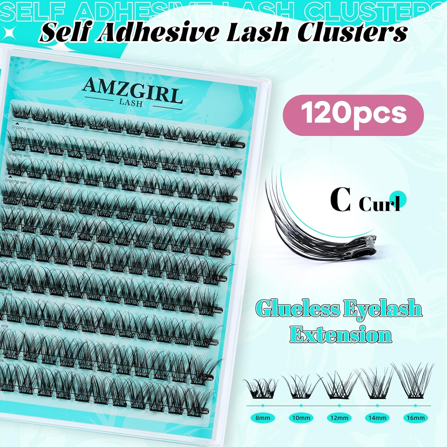 Self Adhesive Lash Clusters 120PCS Self Adhesive Eyelashes Natural C Curl 8-16Mm,No Lash Glue Needed,Impress Lashes Wide Stem Self-Adhesive Thin Lash Extension image number 2