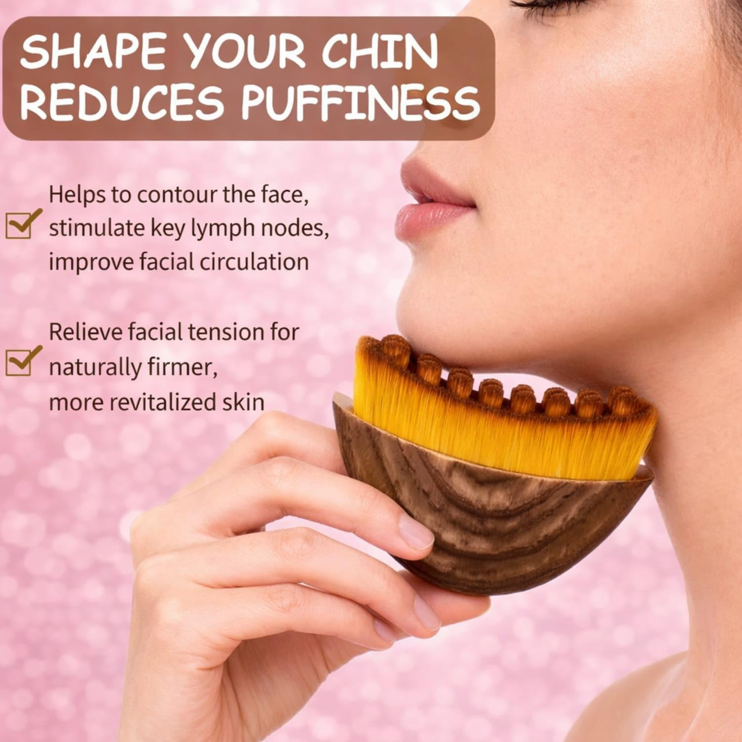 Facial Massage Tool for Lymphatic Drainage & Contouring, Lifting & Sculpting Face Brush for Jawline, Chin & Neck &ndash; Reduces Puffiness, Boosts Circulation & Enhances Facial Vitality, Natural Wood Design with Case