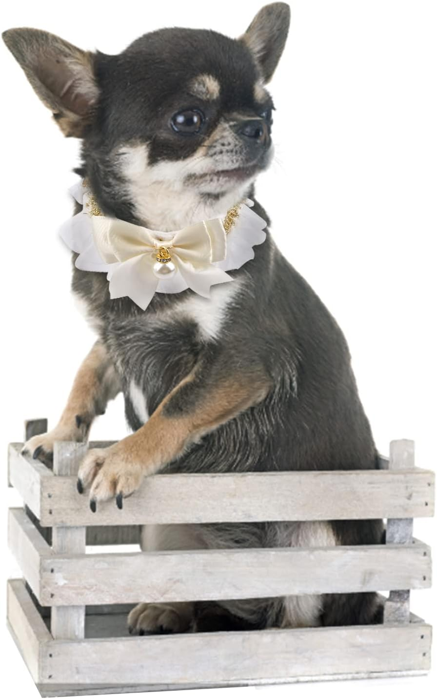 HACRAHO Pet Lace Collar, 2 Pieces Adjustable with Cute Pearl Pendant Elastic Black White Lovely Lace Collar for Cat Dog image number 6