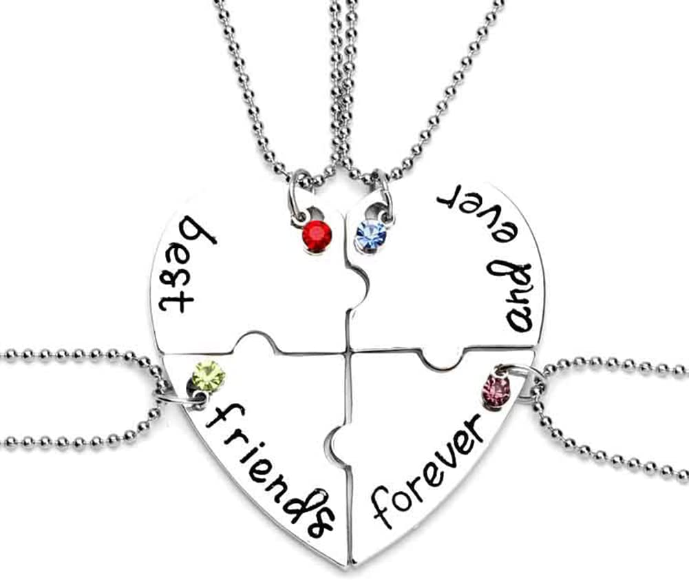 YALLNASL 4 BFF Gifts Necklaces for Girls: Matching Heart Necklaces for Best Friends Forever, Women & Girls, Stainless Steel, Shape, 16.7 Inch Chain image number 2