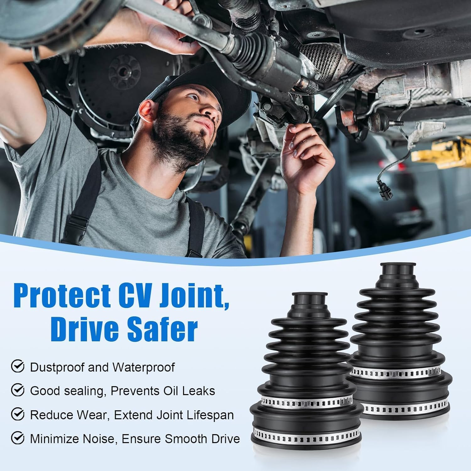 2PCS CV Boot Repair Kit for 19Mm to 24Mm Shafts Universal Car CV Axle Joint Boots Replacement Constant Velocity Kits with Clamps Cable Ties Dustproof Flexible image number 4