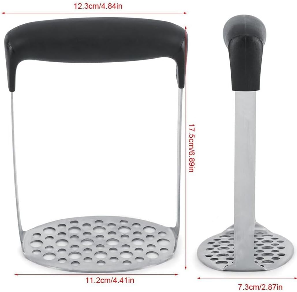Potato Masher, Heavy Duty Mashed Potatoes Mental Masher, Stainless Steel Professional Fine Plate for Smooth Mashed Potatoes, Soft Grip and Non-Slip Handle, Black ﻿ image number 3