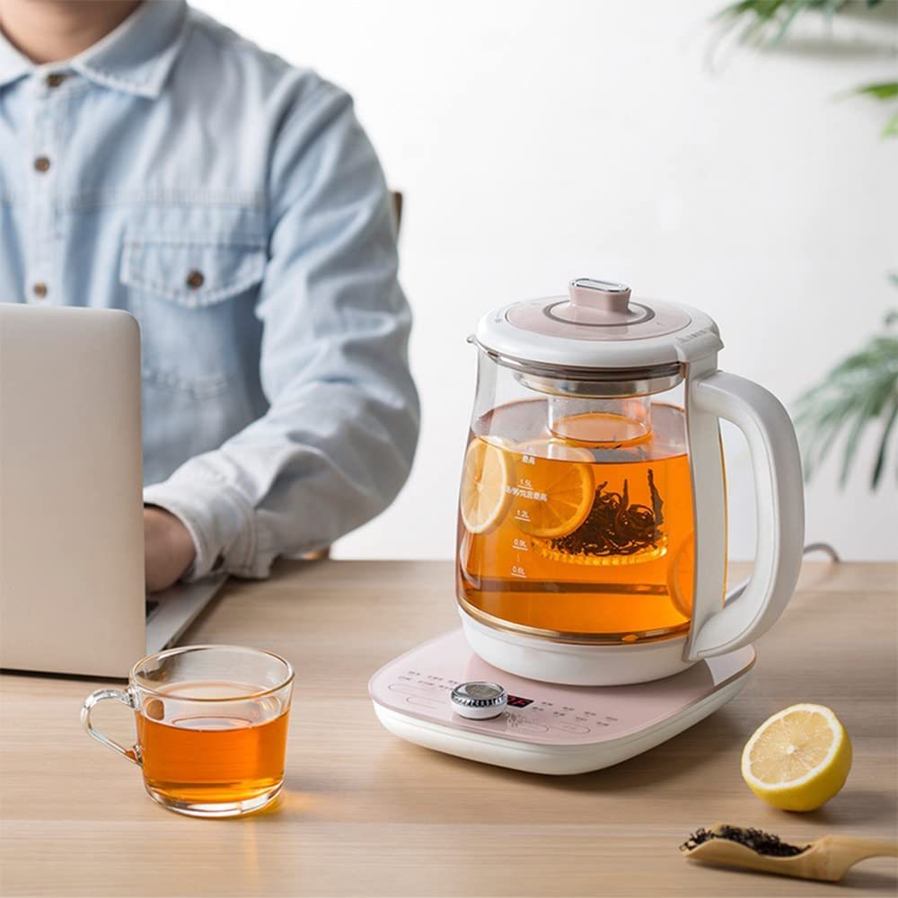 Electric Kettle Tea Maker with Infuser, Glass Kettle & Stew Pot, 16 Menus 1.8L, Pink image number 4