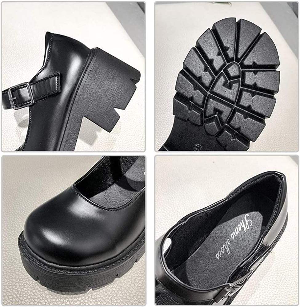 Women'S Platform Mary Janes Chunky Heel Ankle Strap Uniform Dress Shoes Heeled Gothic Lolita Oxfords image number 6