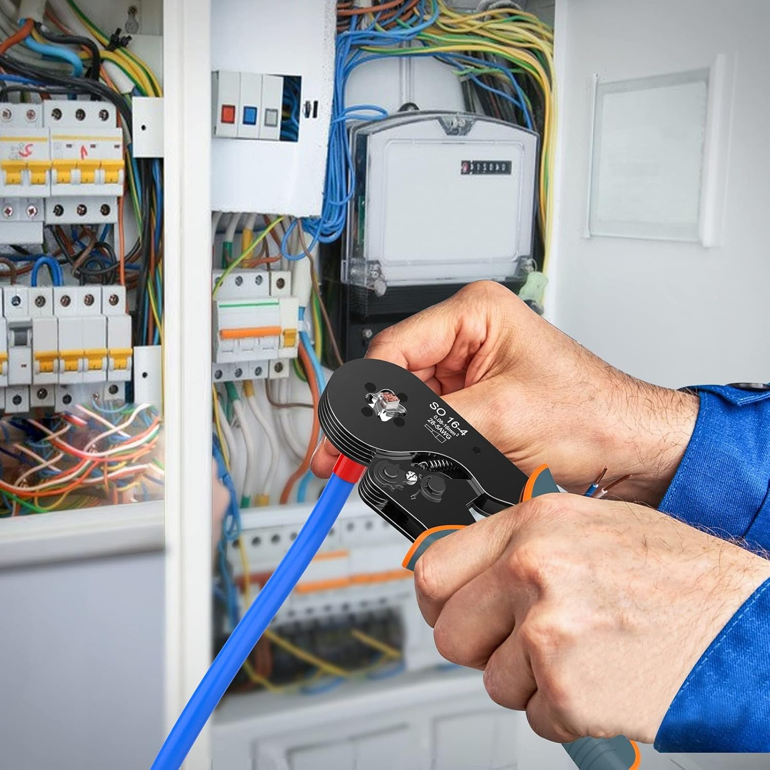 Bootlace Ferrule Crimping Tool, Preciva 0.08-16Mm&sup2;/Awg 28-5 Ferrule Crimper-Tool with 1200Pcs Ferrules, Self-Adjsutable Ratchet Wire Crimping-Tool,Wire Terminal Device Set image number 2