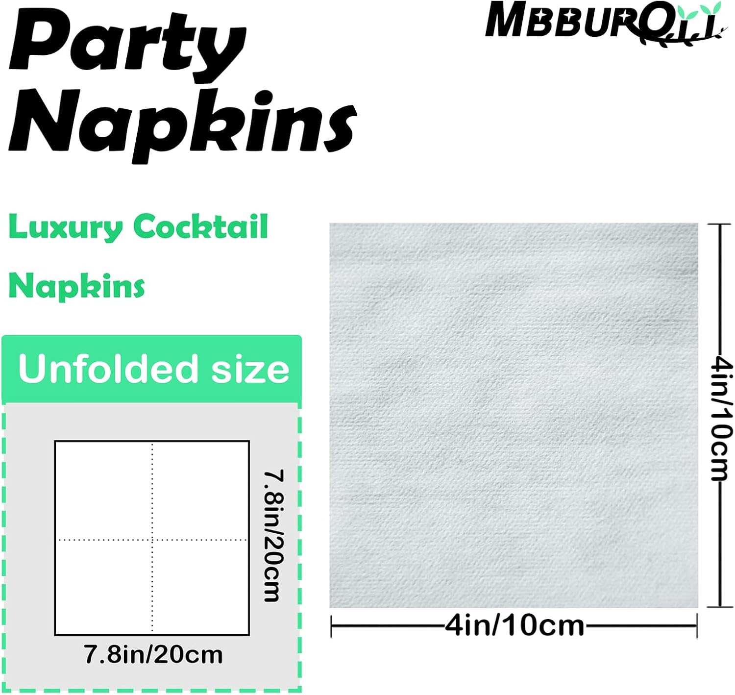 MBBUROYY Disposable Cocktail Napkins Cloth like Napkins Disposable Table Napkins Linen-Like Bulk Square Napkins for Party or Wedding,20&times;20Cm,100 Count (White) image number 3