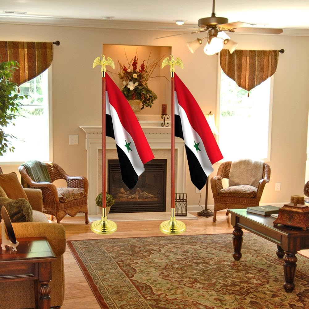 8 Ft Indoor Flag and Pole Set with Brass Fittings, Oak Flagpole with Flagpole, Base and Tassel for Lobby Office Conference Room