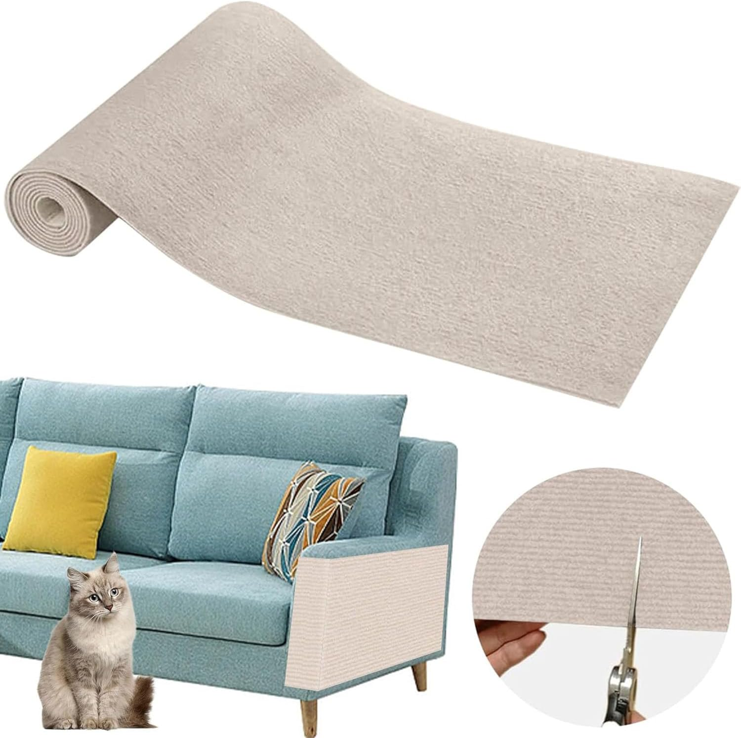 Cat Couch Protector, 200&times;40Cm DIY Self Adhesive Cat Scratching Mat, Sofa Protection anti Claws Corner Wall Scratcher Post Sisal Scratching Mat for Cat Tree Shelves Post Wall (Beige) image number 2