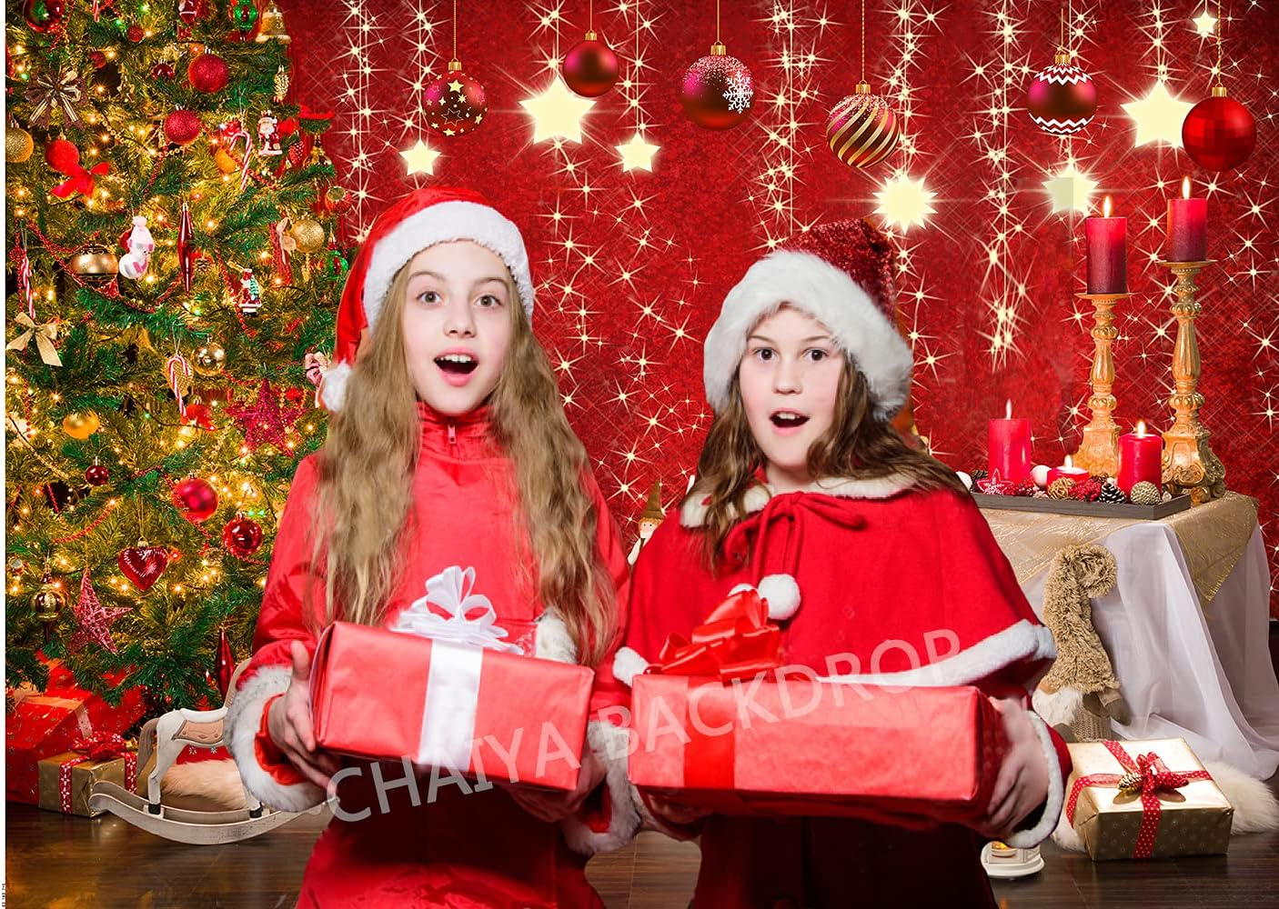 CHAIYA 7X5Ft Christmas Backdrops Red Christmas Backdrop Family Kids New Year Backdrop for Party Decorations CY-183 image number 1
