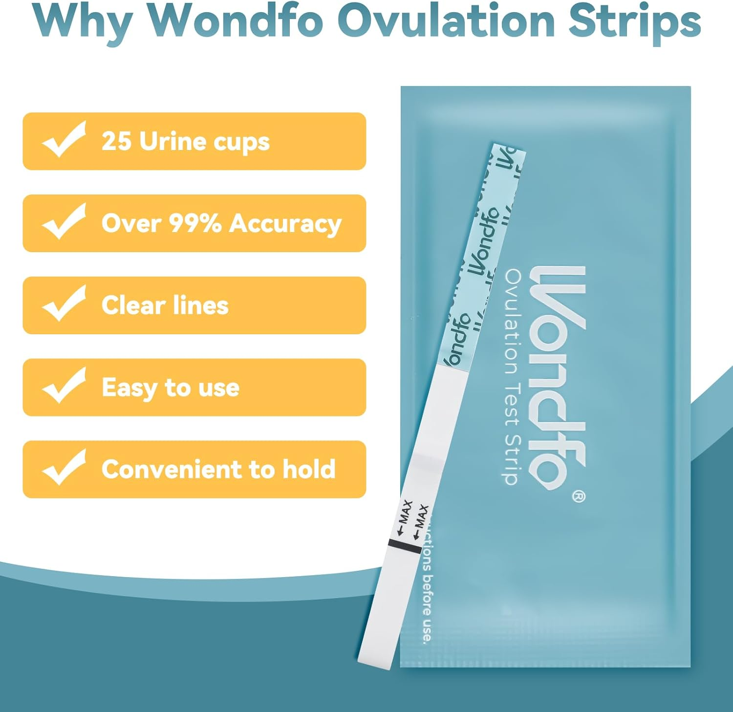 Wondfo Ovulation Test Strips, 25 Pack, Fertility Predictor Kit with Urine Cups, 5MM Width
