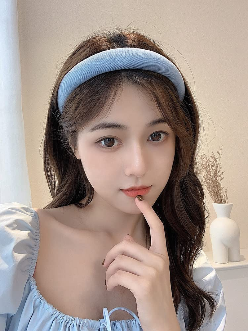Blue Padded Headband Puffy Headbands for Women Girls Chunky Hairbands Thick Puffy Head Band Vintage Fashion Pad Headband for Women Christmas Party Headbands Hair Accessories image number 3