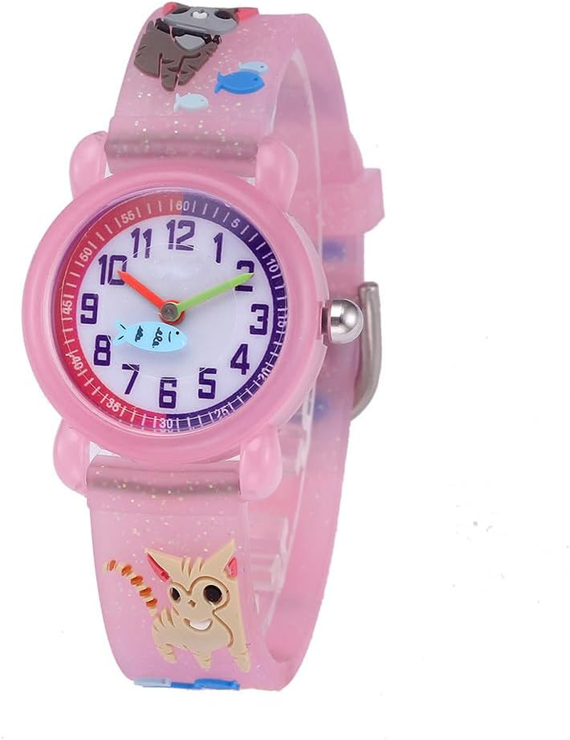Gatuida 2Pcs Wrist Pink Kids Quartz Students Watches Cartoon