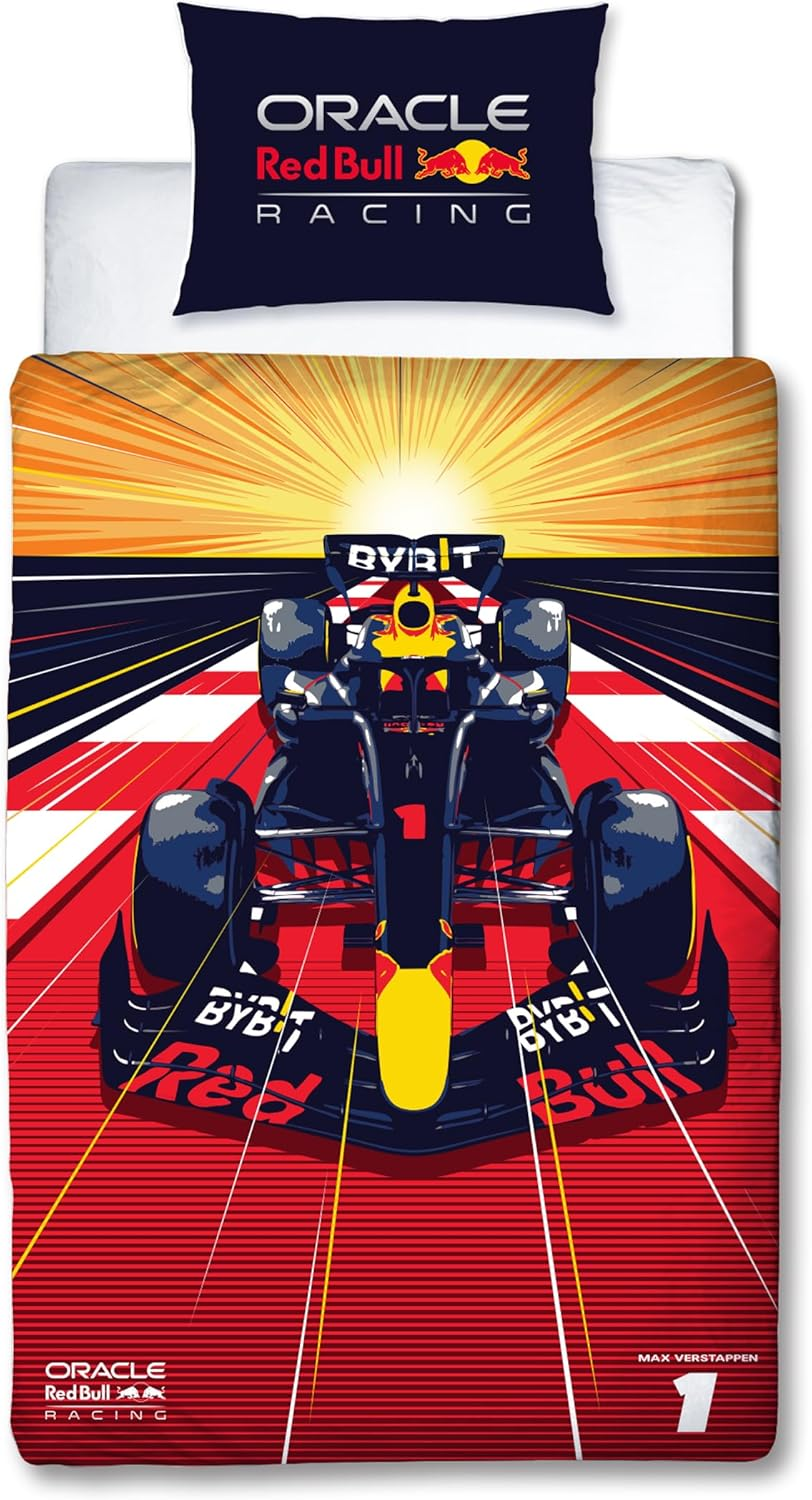 Character World Oracle Red Bull Racing Official Single Duvet Cover Set | Speed Design Reversible 2 Sided Bedding Including Matching Pillow Case Single Bed Set | Polycotton image number 1