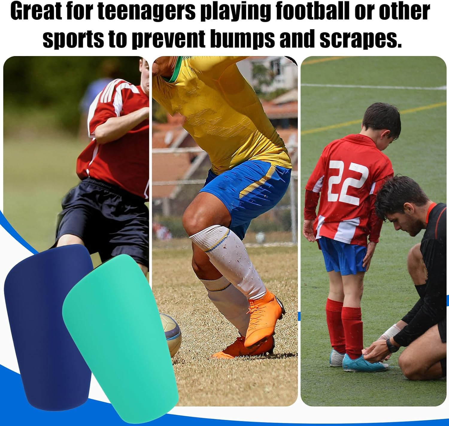 2 Pairs Small Soccer Shin Guards for Youth Adults, 4.33X2.36In Lightweight Mini Tiny Football Shin Pads Breathable Protective Gear for All Ages Kids Boys Girls (Lake Blue, Dark Blue) image number 5