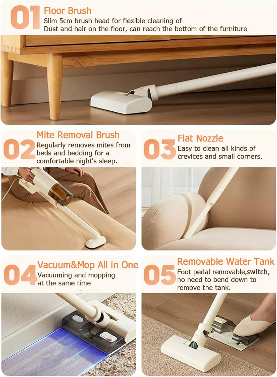 Techbear Corded Stick Vacuum Cleaner, 17Kpa Powerful Suction, 3-In-1 Ultra-Lightweight Vacuum Cleaner with Water Tank for Home Hard Floors Carpet Pet Hair Car (W/Au Adapter) image number 5