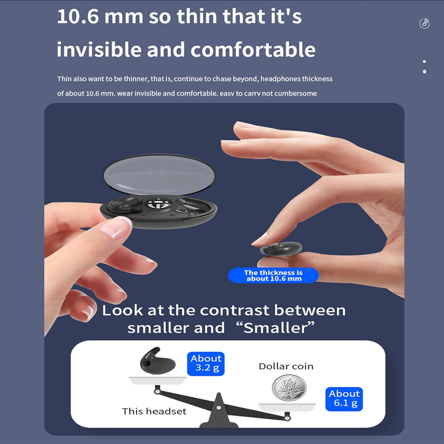 Xmenha Mini Headphones Bluetooth Invisible Wireless Headphones for Small Ears with Noise Cancelling Sleep Headphones Noise Cancelling In-Ear Headphones for Sleeping Wireless Sleep Headphones