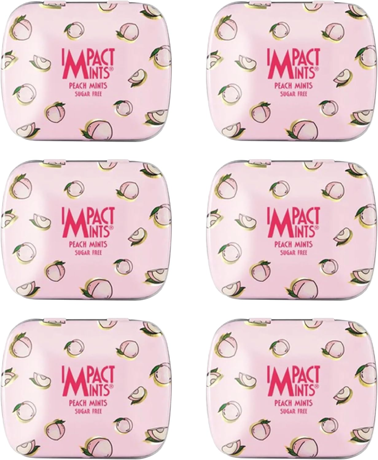 Impact Mints Sugar Free Peach Candy &ndash; Fruity Breath Freshener Mints, 6 Pocket Tins
