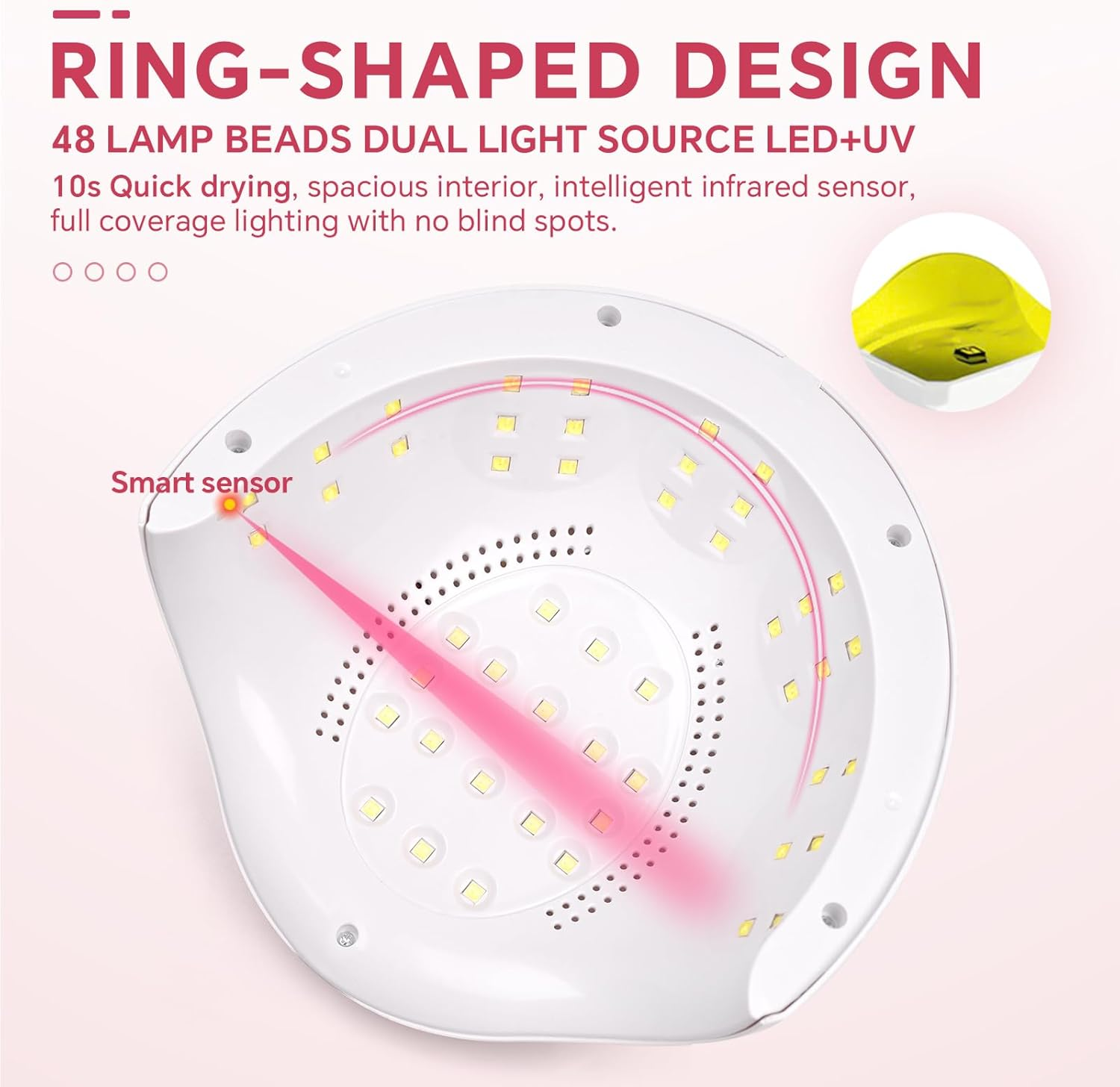 KADS UV LED Nail Lamp with UV Gloves Set Nail Dryer for Nail Gel Polish with 48 Lamp Beads 4 Timer Setting 48W LED UV Curing Lamp for Professional Nail Solon and Home DIY Use (White) image number 4