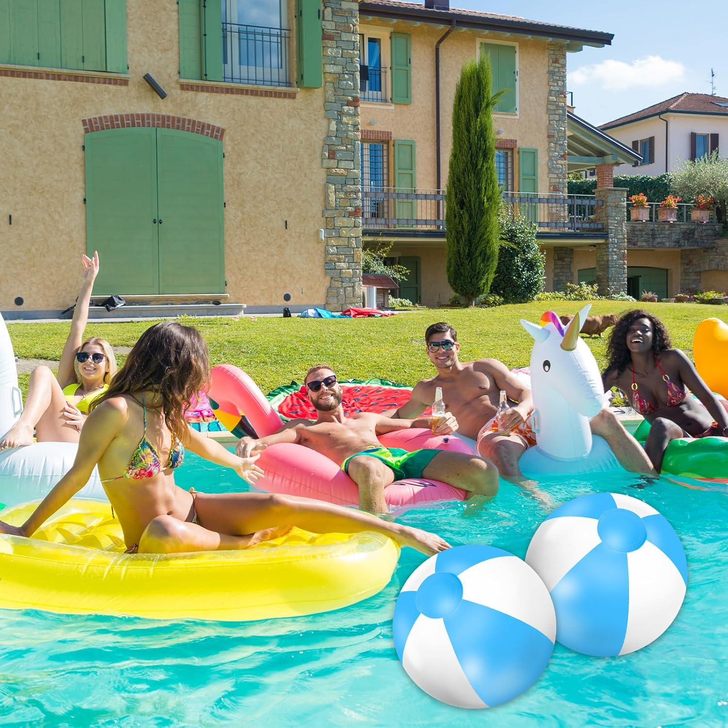 Whaline 3Pcs Inflatable Beach Ball 16'' round Pool PVC Balls Cute Game Toys for Summer Hawaiian Tropical Theme Beach Party Decor image number 5