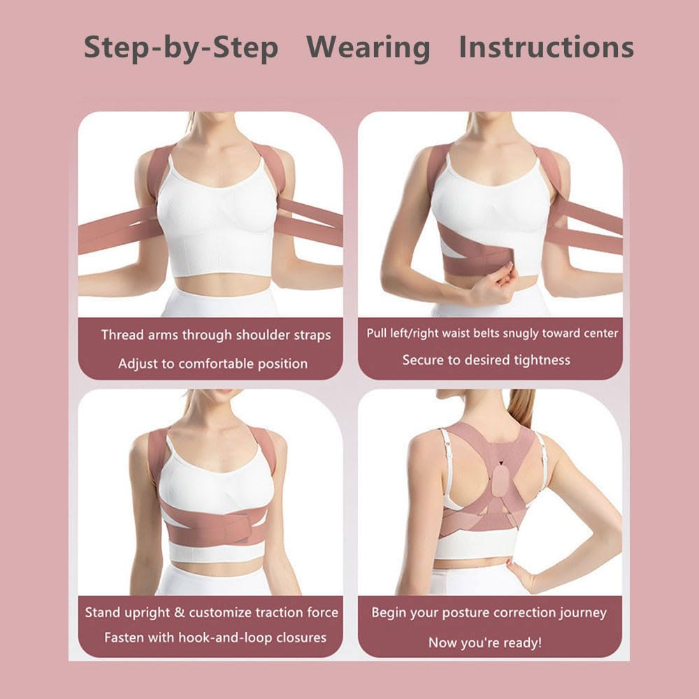 Posture Corrector for Men & Women,Adjustable Posture Correctorfor Pain Relief from Bad Posture,Slumping,Targets Upper Back,Shoulders,Neck,Clavicle,Pink,Small