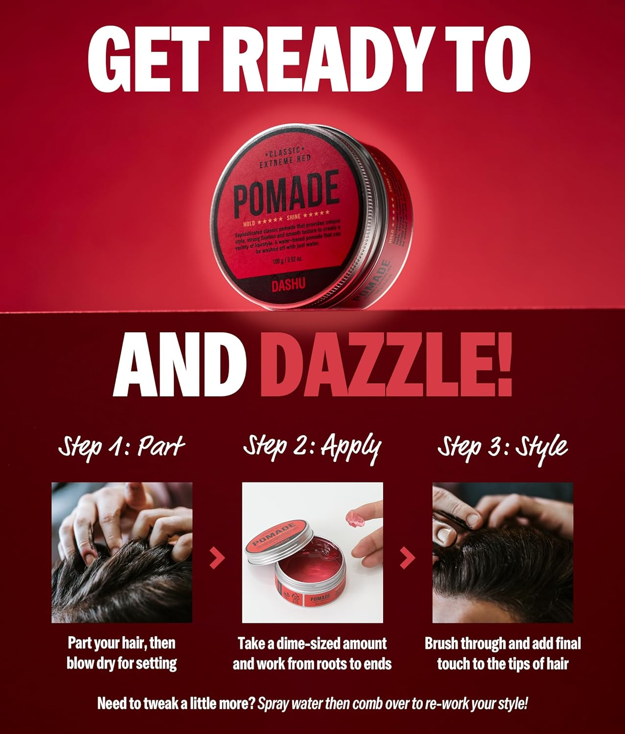 Dashu Classic Extreme Red Pomade for Men 3.5Oz - Strong Hold & High Shine for Hairstyling