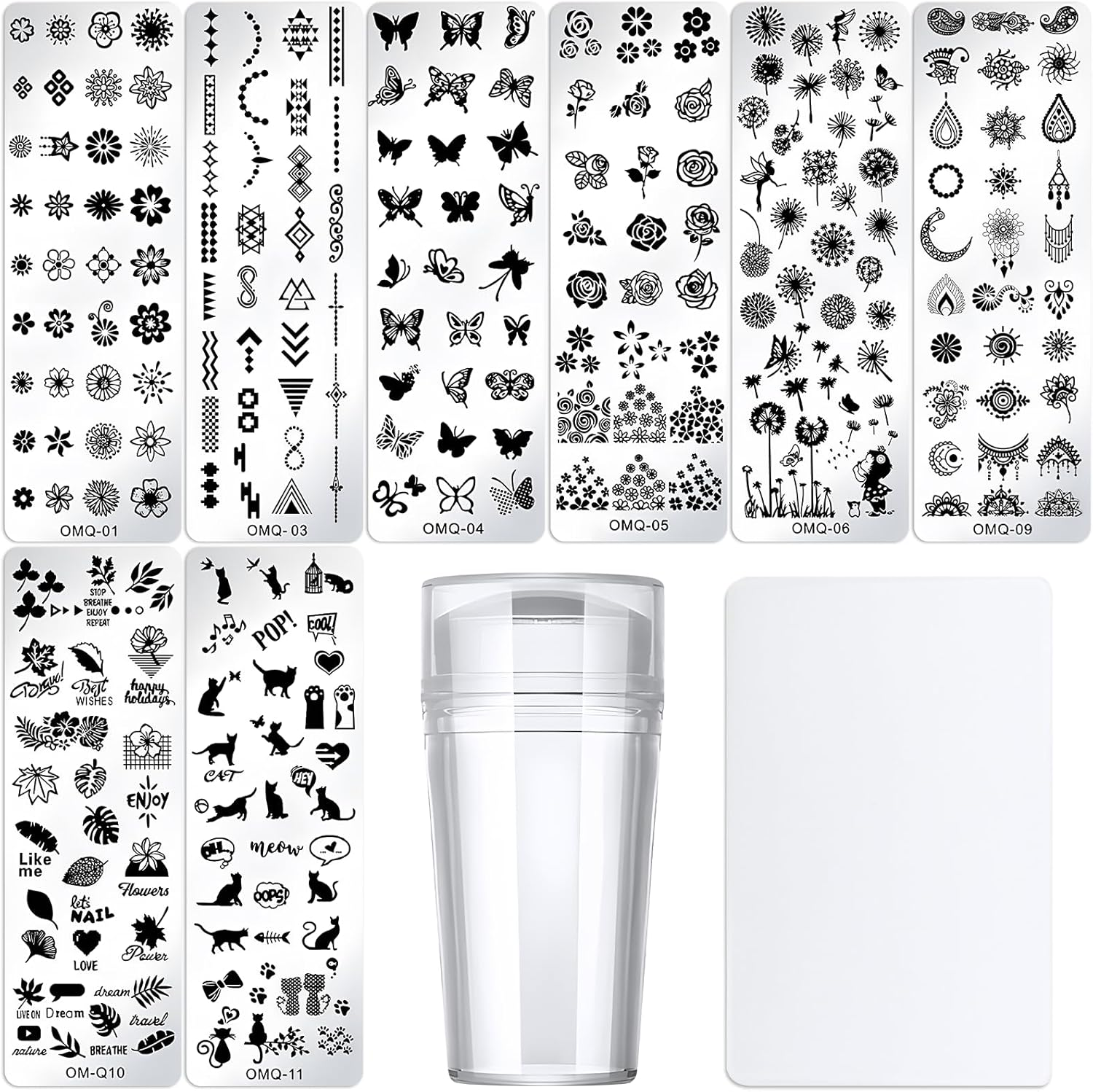 Addfavor Nail Stamper Kit 8Pcs Stamping Plates Minimalist Geometric Lines Leaf Image Template for DIY Decorating Polish Gel Plate Print Stamper Manicure Stencils Tools (Mixed-Style D)