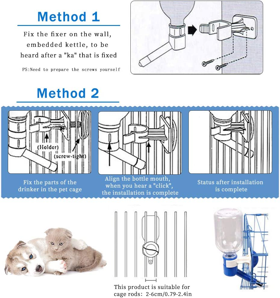 Andiker No-Drip Dog Water Dispenser Bottle-Dog Kennel Cage Water Dispenser Water Drinker Kettle for Pets Can Be Raised and Lowered Drinking Water Feeding Cage Water Bottle for Dogs (Blue) - Blue image number 4