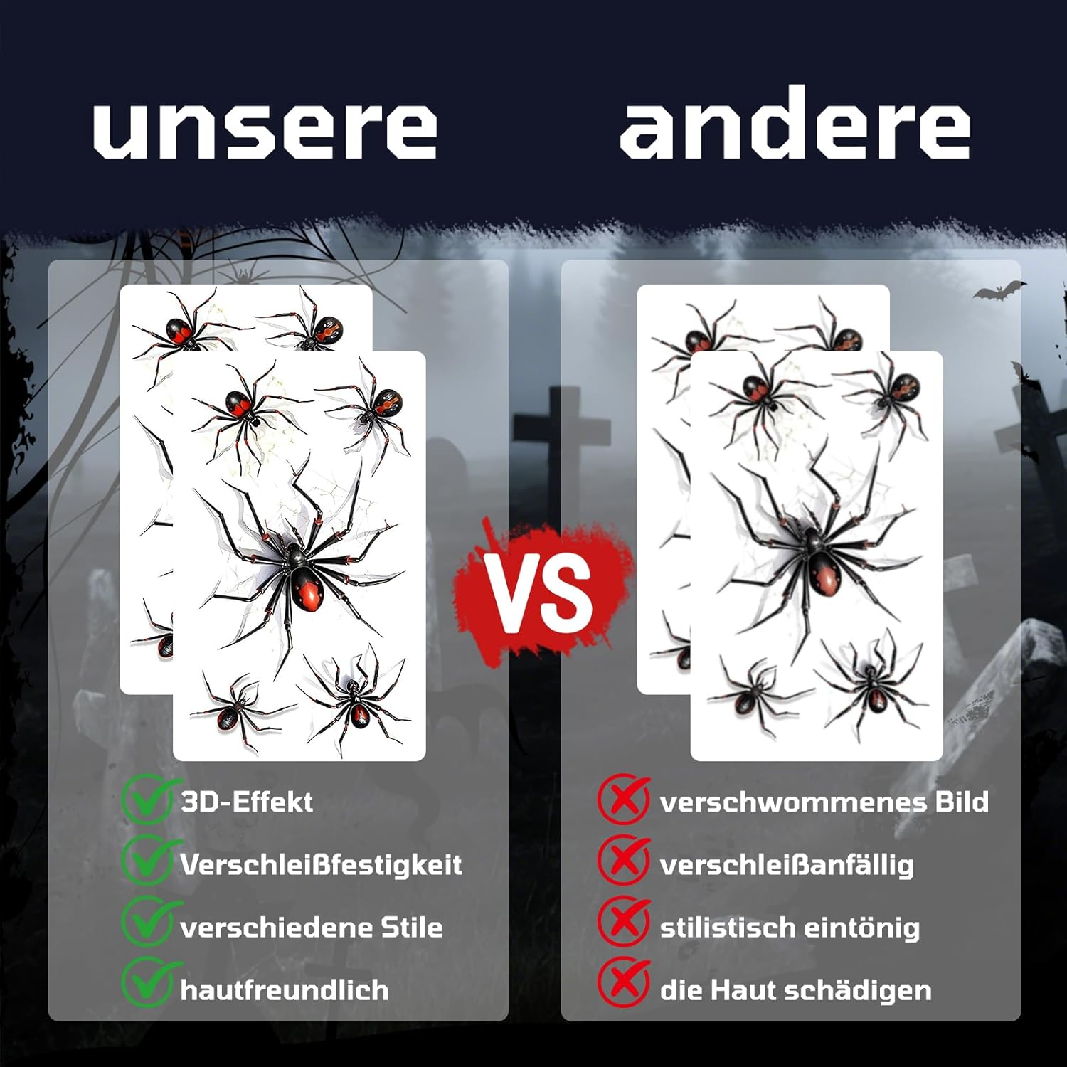 12 Sheets Face Tattoo Carnival, Large Size Bat Spider Tattoo, Adults Children Halloween Fancy Dress Tattoo Witch Accessories for Carnival Make-Up Halloween Masquerade Party