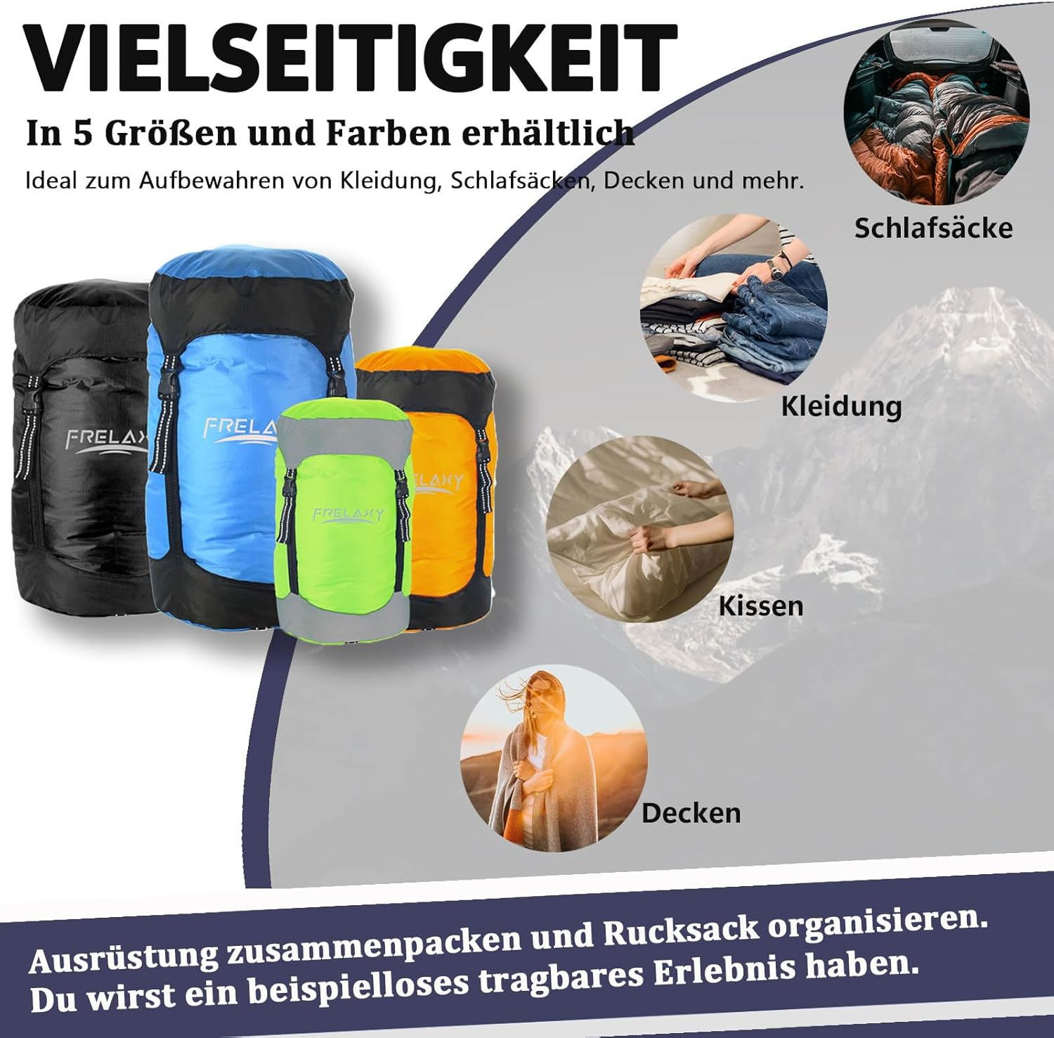 Frelaxy Compression Bag, 40% More Storage Space 11L/18L/30L/43L/49L Waterproof & Ultralight Storage Bag for Sleeping Bag - Space-Saving Equipment for Camping, Hiking, Travel image number 2