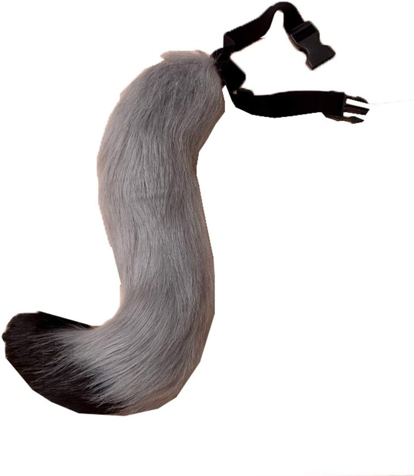COSFLY Faux Fur Tail for Adult/Teen Furry Wolf Dog Fox Puppy Costume Halloween Party Cosplay Props (Gray Black)