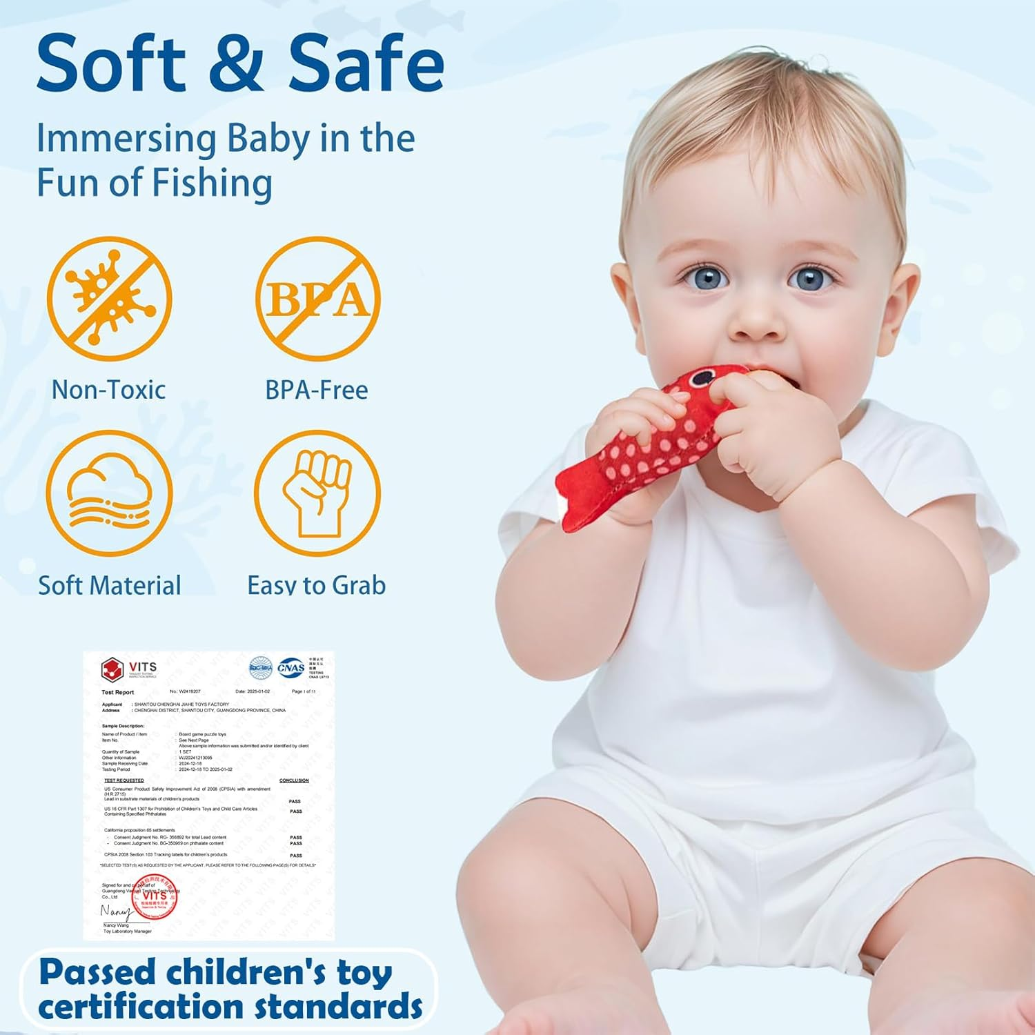 Toddler Toys Montessori Toys for 1-3 Year Old Boy Girl Birthday Gift, 22 Pcs Cloth Fishing Game with Stacking Cups- Number Counting, Color Sorting, Shape Learning Toddler Boy image number 2