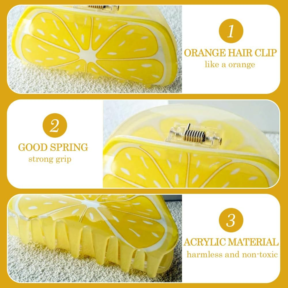 XFSRG Pack of 4 Women'S Creative Fruit Summer Hair Clips Lemon Non-Slip Hair Clips for Hawaiian Party and Everyday Wear (Multicoloured A) image number 2