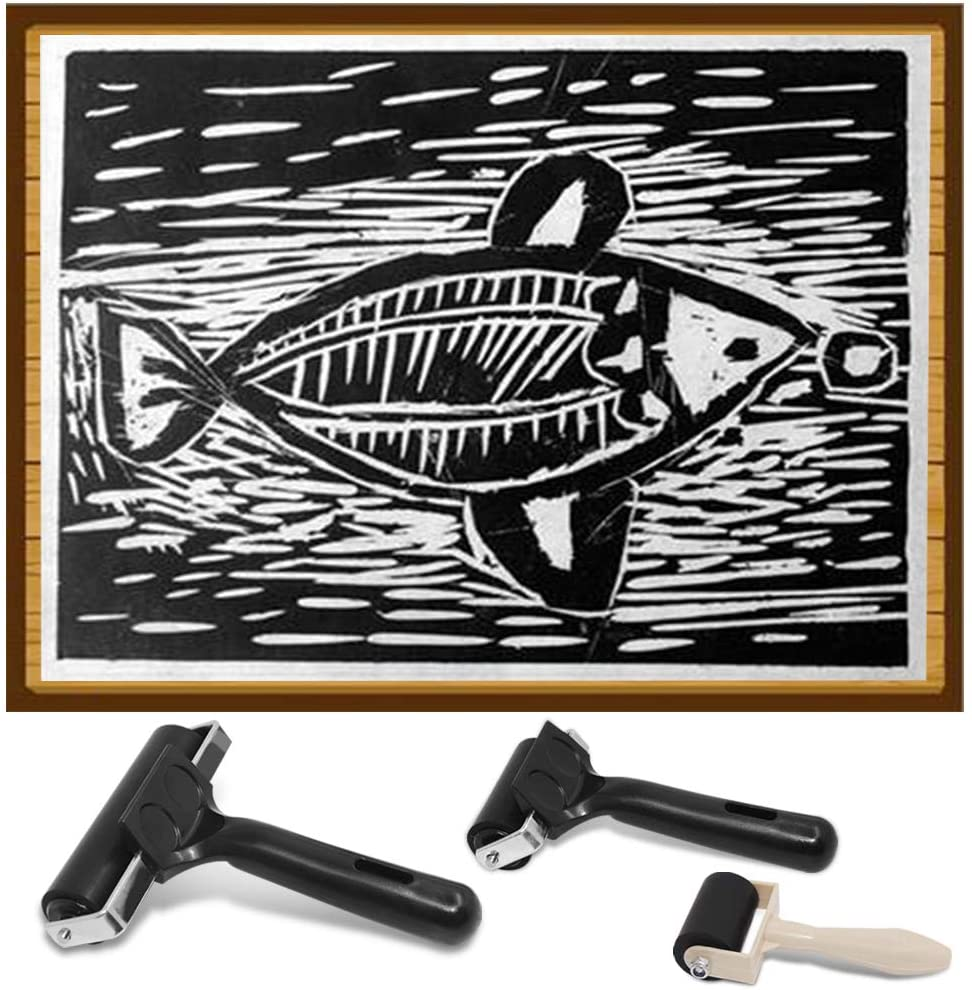 3Pcs Rubber Roller Brayer Rollers Glue Roller for Ink Paint Block Stamping, Printmaking Wallpaper and Arts & Crafts (1.37, 2.36 and 3.93 Inch)