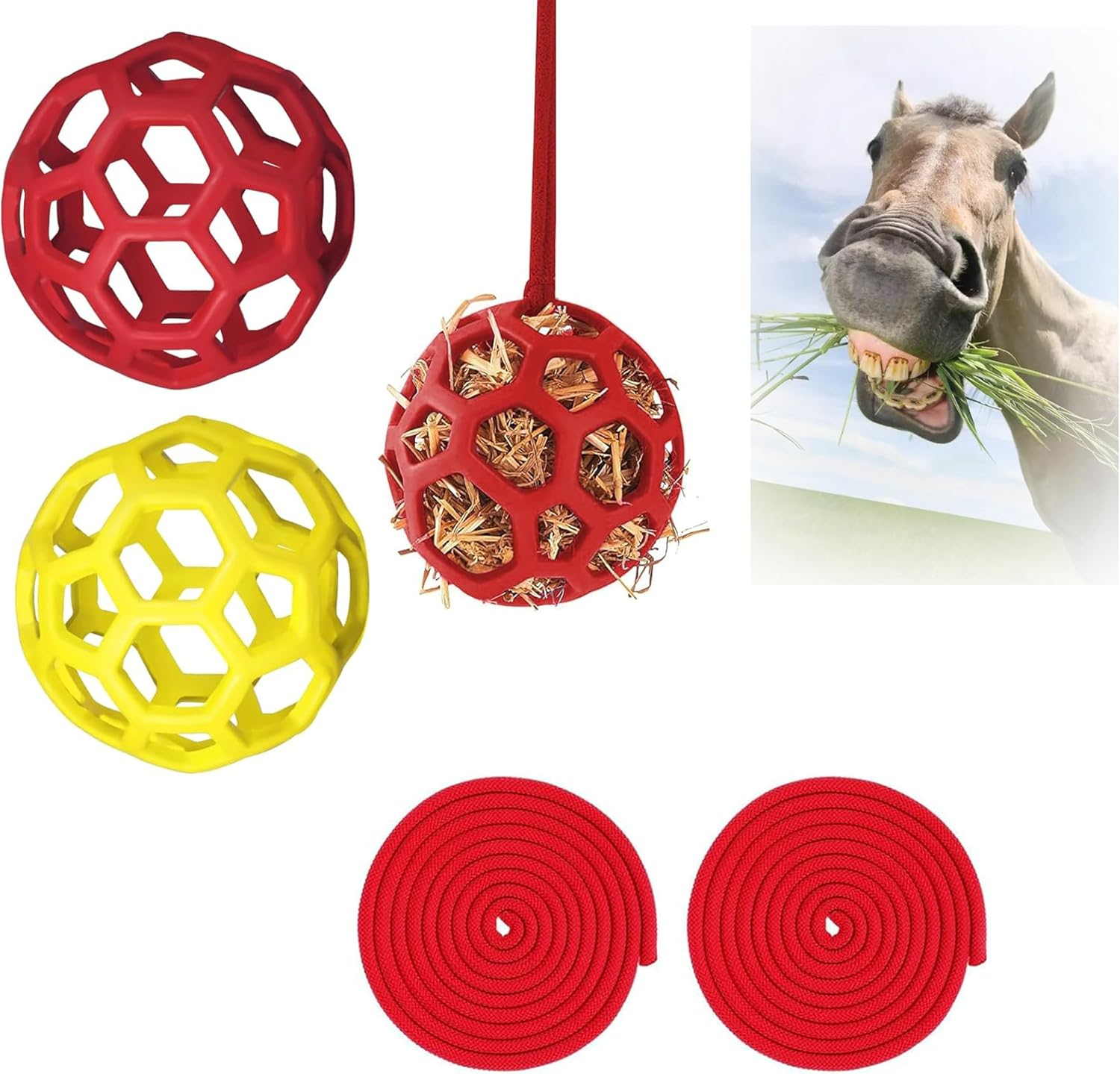 Hanging Slow Feeder Toy for Horses,Goats,Sheep - Durable TPR Hay Treat Dispenser with Stress Relief Design,Stretch-Resistant Heavy-Duty Animal Feeder image number 1