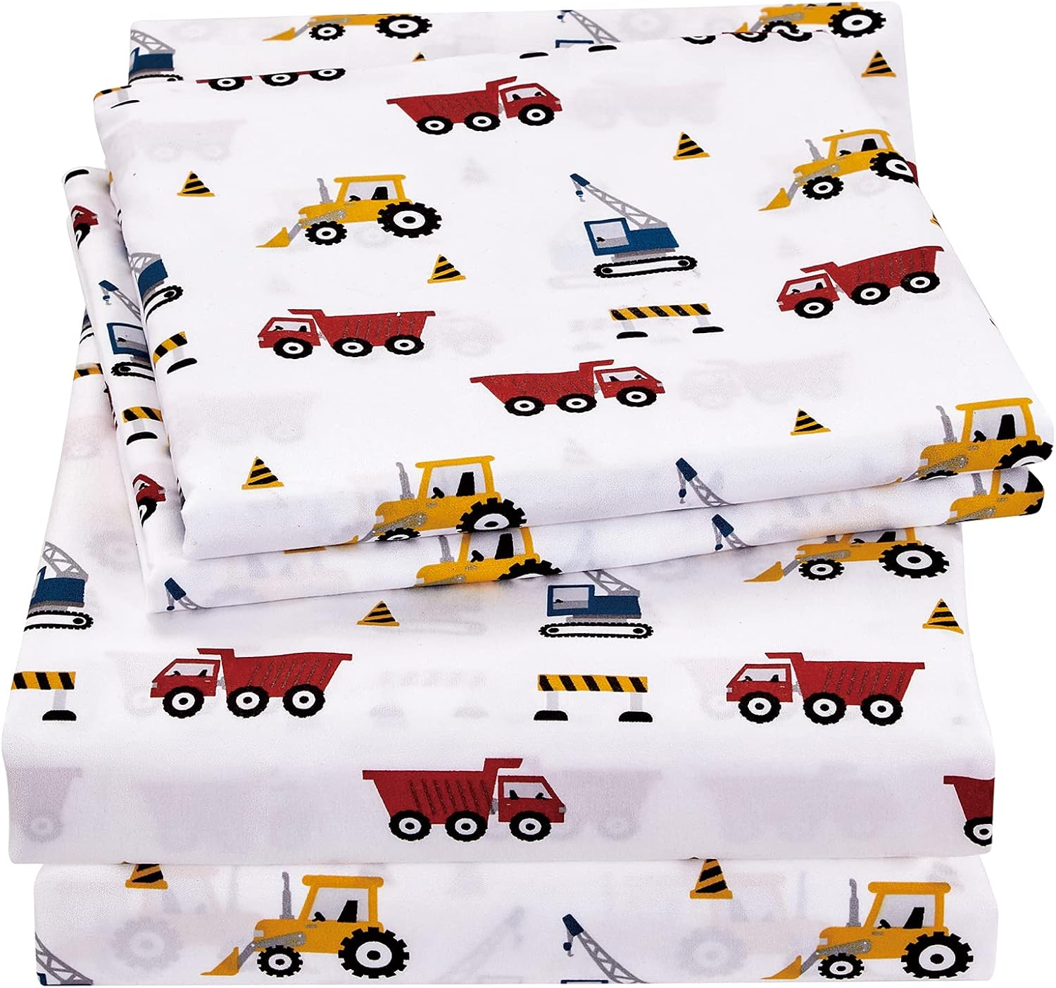 Viviland 4 Pieces Boys White Full Sheet Set - Soft Microfiber Fitted Flat Sheets & Pillowcase Bed Sheet Set - Red Excavator Construction Tractor Truck Bedding Sets - for Kids & Toddlers image number 6