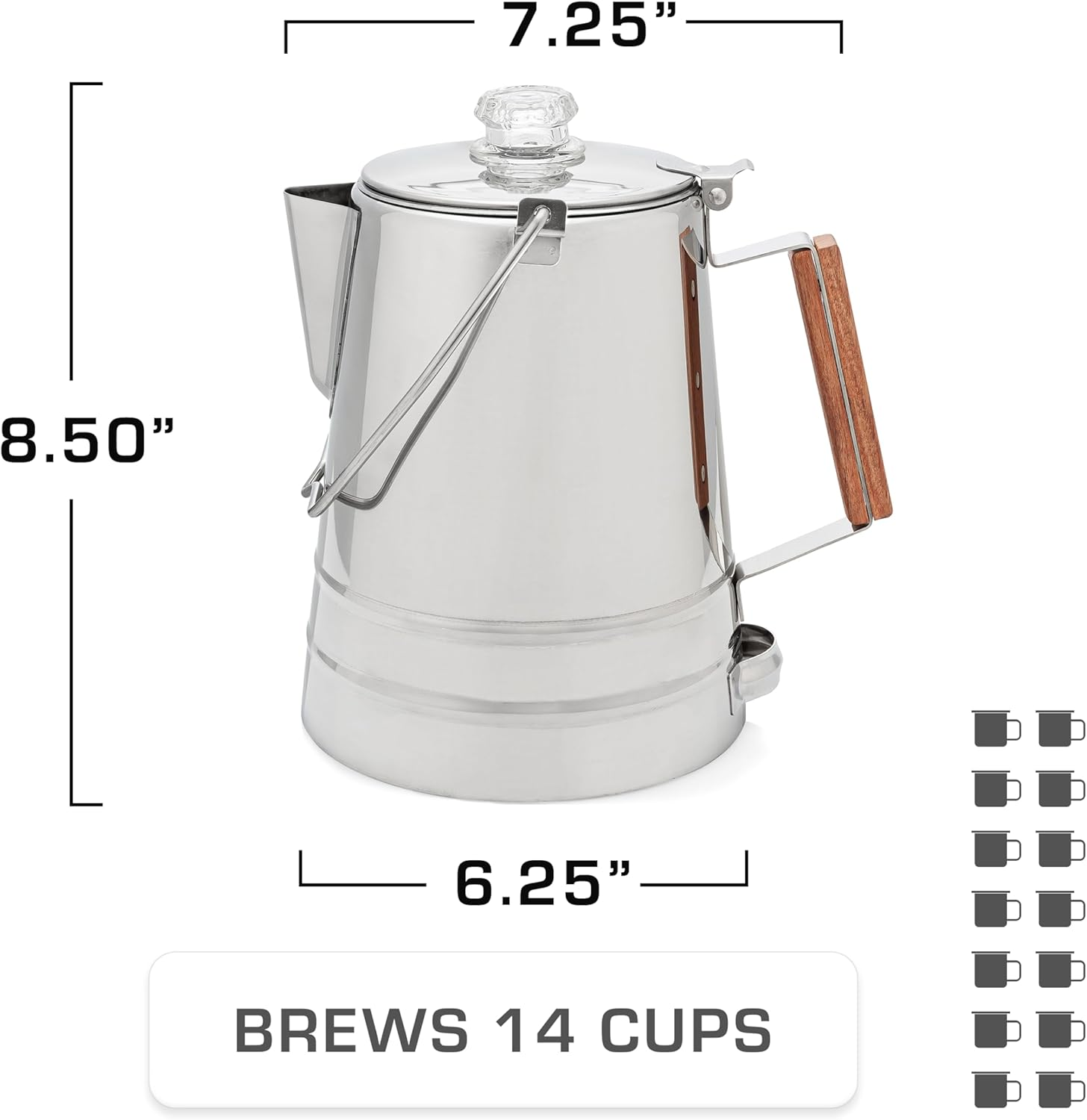 COLETTI Butte Coffee Percolator Camping &mdash; Percolator Coffee Pot, NO Aluminum or Plastic [14 Cup] image number 5