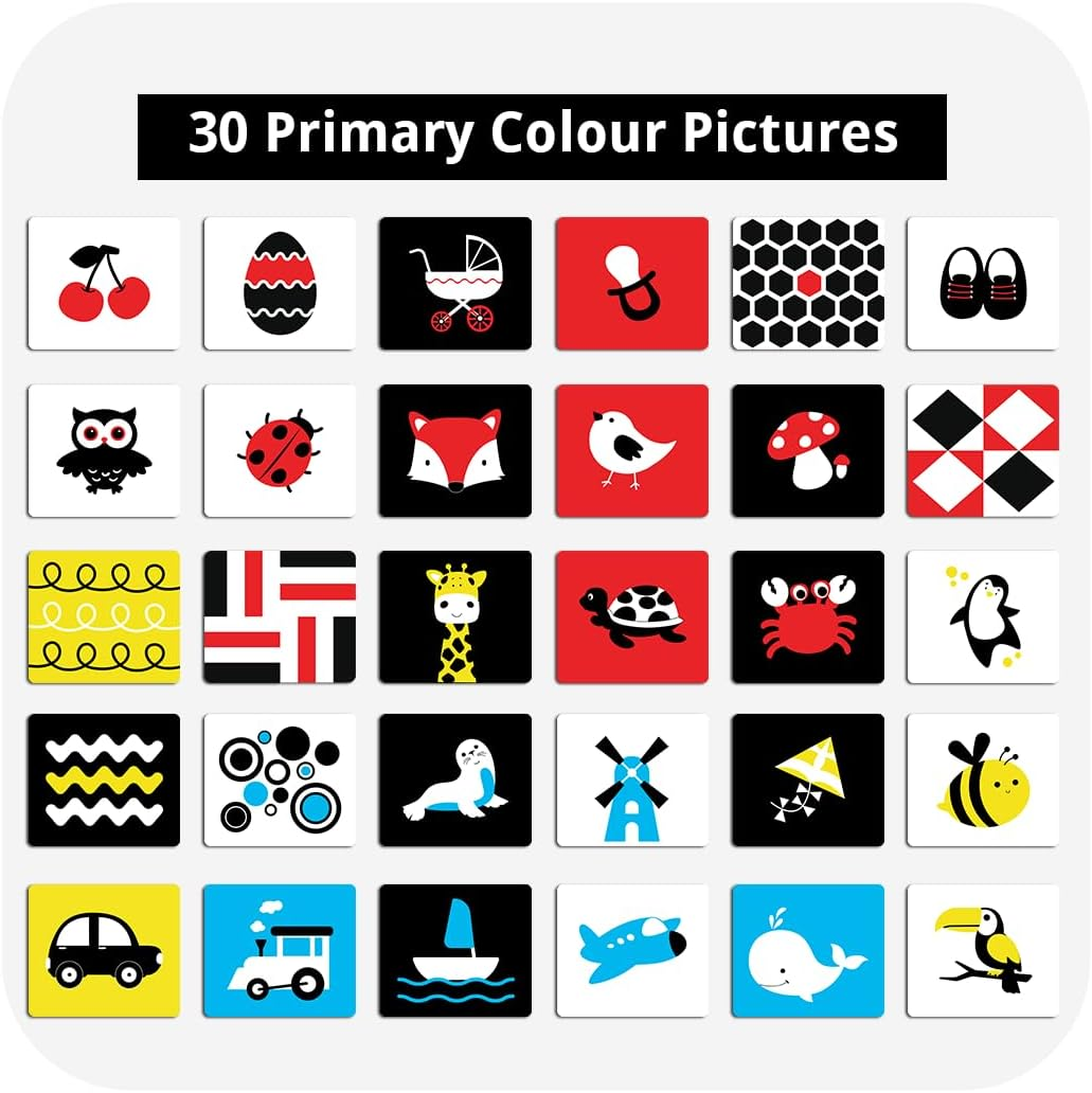 High Contrast Flashcards for 0-12 Months - Black, White & Primary Colors for Visual Stimulation | 60 Large Pictures for Newborn Babies & Infants, Gifts, Travel Friendly image number 2