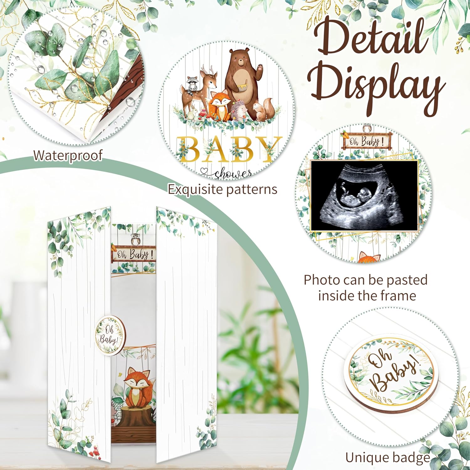 BORAMDO Woodland Animal Baby Shower Guest Book Alternative Safari-Themed Signature Book with Animal Designs Oh Baby Shower Keepsake Memory Book Green White Party Decor image number 5