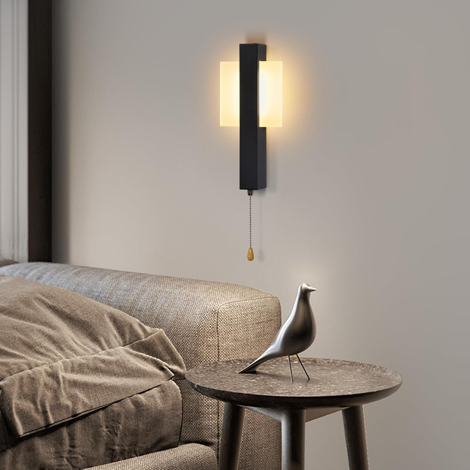 ZMH Indoor LED Wall Sconce with Switch - Black Modern Design with Pull Switch, Warm White 3000K, Square, Iron and Acrylic, 6W image number 6