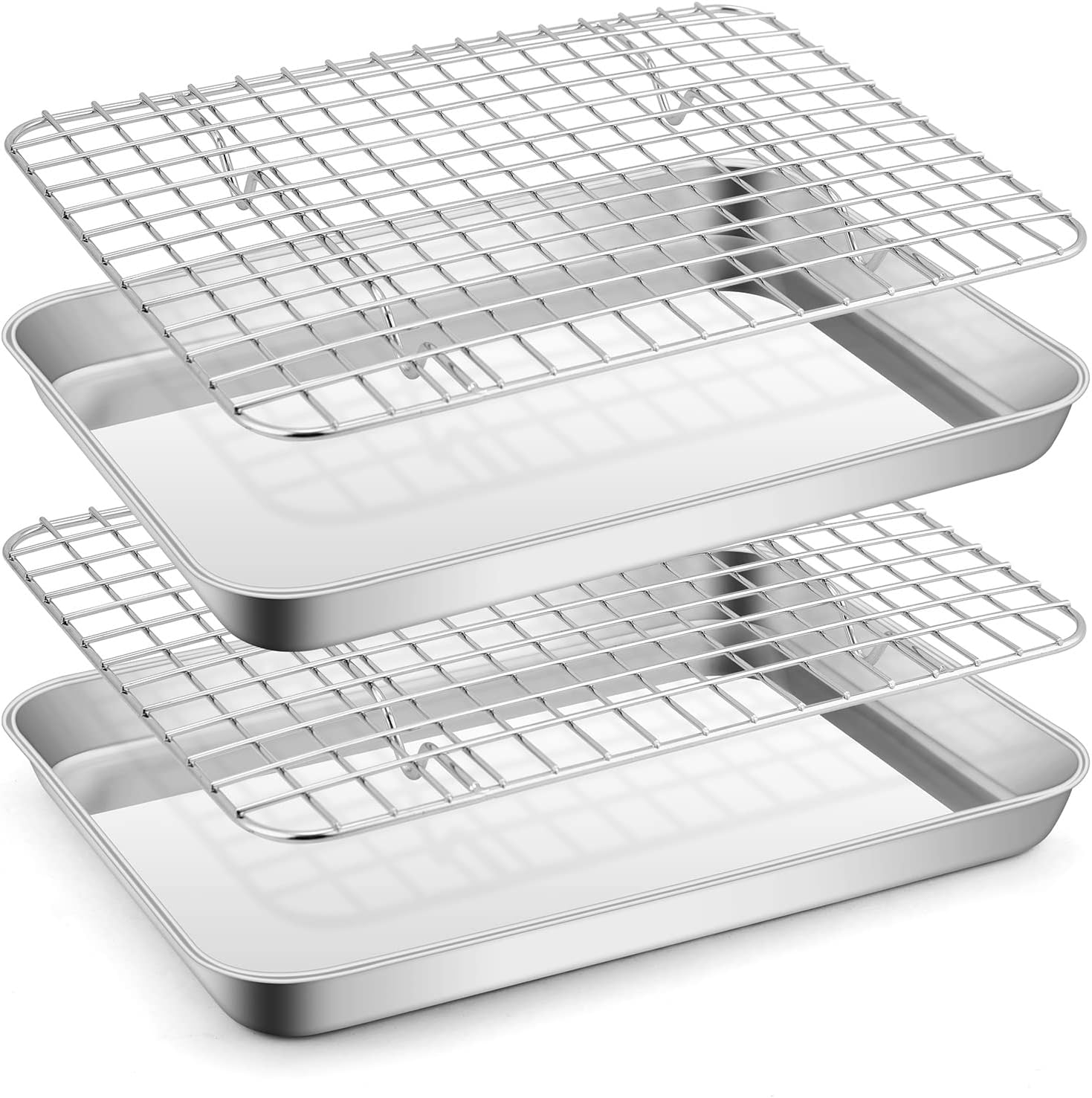 Metal Toaster Oven Tray with Rack Set, E-Far 10.5&rdquo;X8.3&rdquo; Baking Sheet Broiling Pan with Stainless Steel Wire Grate Rack for Cooking Baking Bacon Steak Cooling Cookie - Dishwasher Safe image number 4