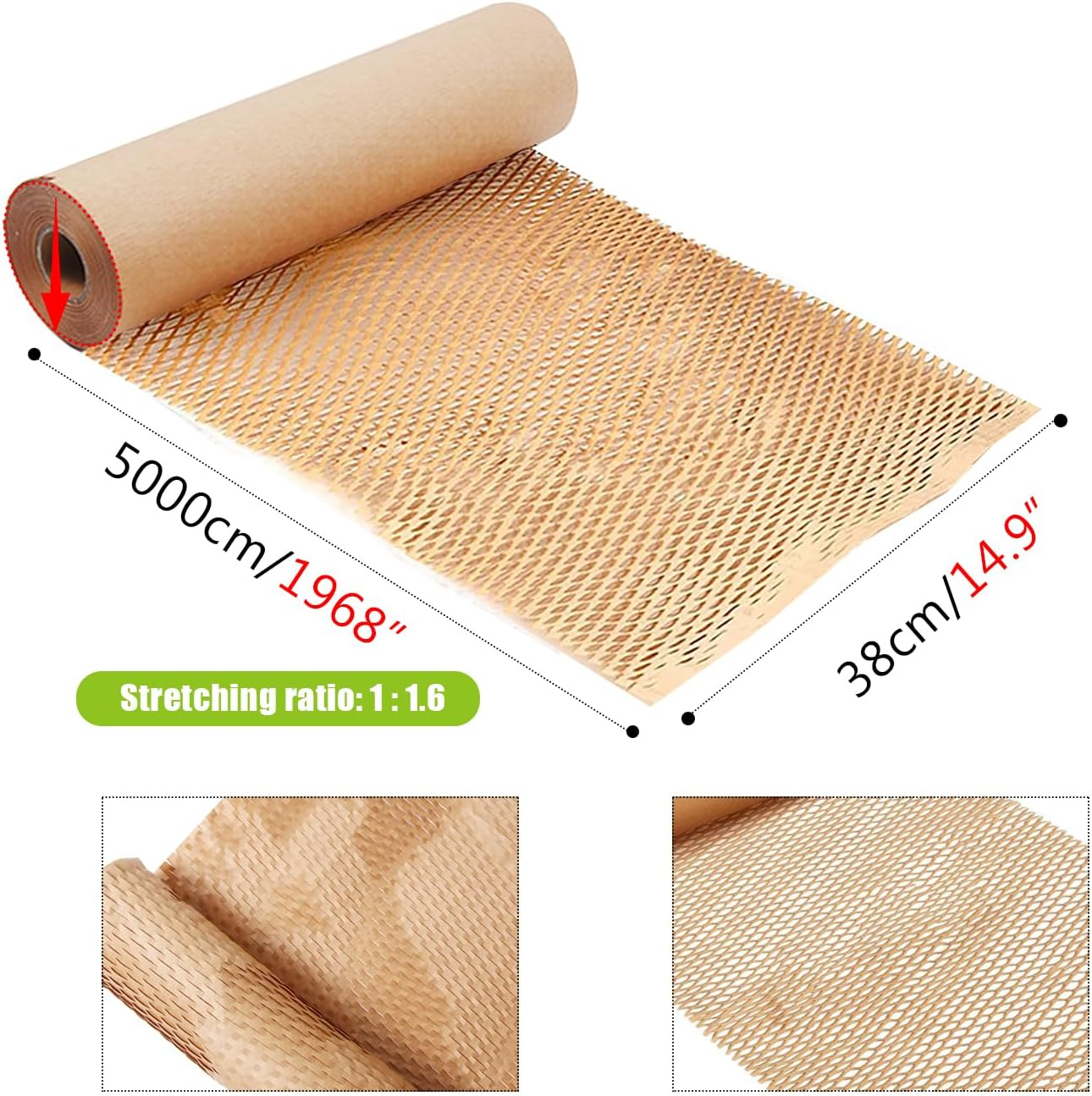 Honeycomb Packing Paper Superior Protection for Moving Recyclable Bubble Paper Wrapping Roll Kitchen Packing Supplies for Moving Supplies for Dishes and Glasses,Brown,14.9"X1968",38Cmx50M image number 5