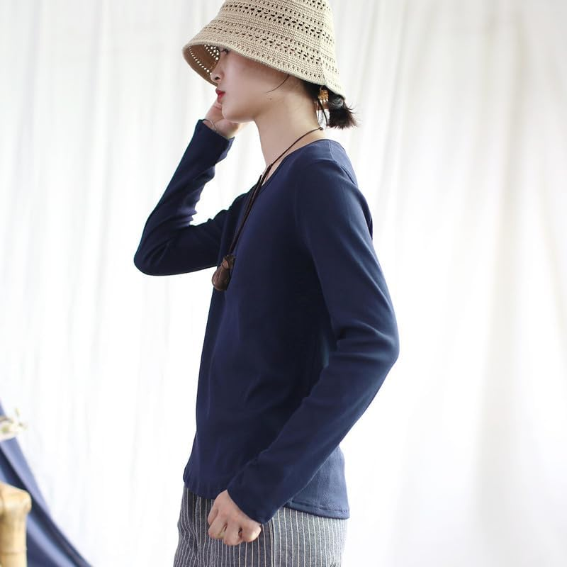 Vintage Womens Long Sleeve Solid Crew-Neck Basic Tee Navy image number 1