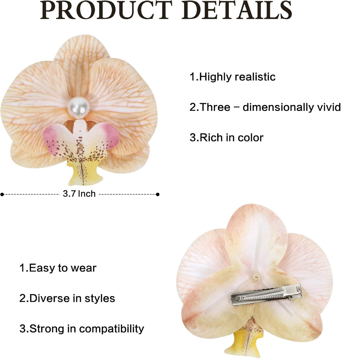 Bohemian Butterfly Orchid Hairpin, 6Pcs Big Chiffon Orchid Flower Hairpins,Tropical Flower Hair Clips, Phalaenopsis Hawaiian Orchid Artificial Large Bohemian Tropical Flower Hair Pins for Girls image number 1